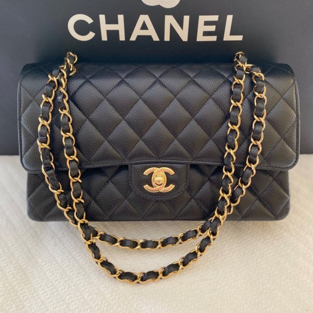 Chanel Classic Double Flap Quilted Caviar Gold-tone Medium Black NEW WITH TAGS - Picture 2 of 16